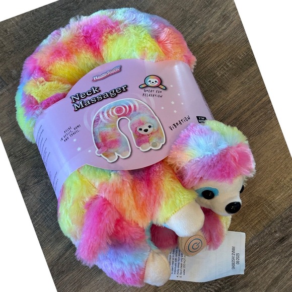 HealthTouch Rainbow Sloth Neck Massager Vibrating Travel Pillow Plush NEW - Picture 3 of 9